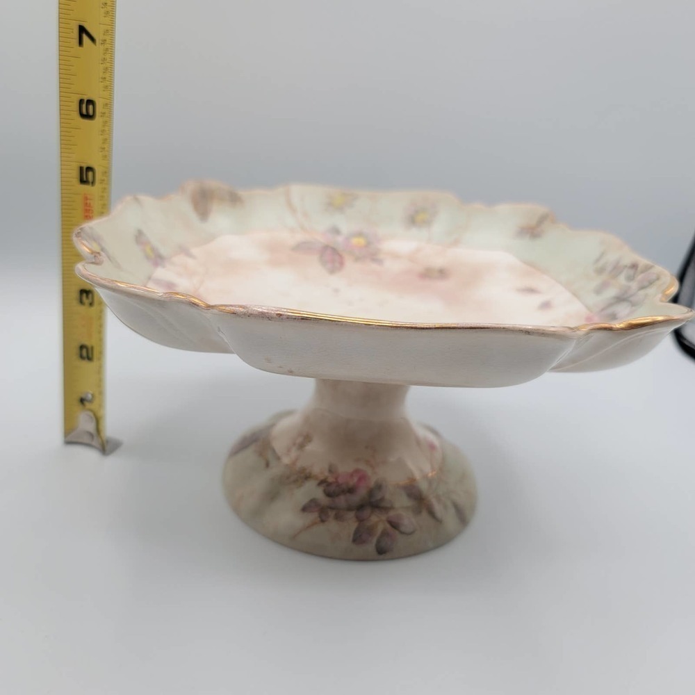 Vintage Pedestal Dish Dessert Stand Distressed Aged Trinket Dish - Picture 10 of 13